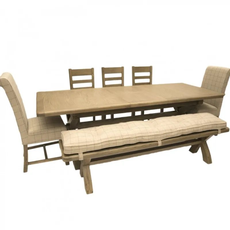 Hot Heritage 2m Extending Dining Table with Bench & 5 Chairs Dining Sets