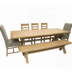 Hot Heritage 2m Extending Dining Table with Bench & 5 Chairs Dining Sets