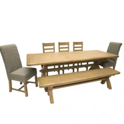 Hot Heritage 2m Extending Dining Table with Bench & 5 Chairs Dining Sets