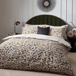 Clearance City Toffee Abstract Cotton Rich Reversible Single Duvet Cover Set Duvet Covers