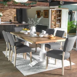 Outlet Holkham Oak 1.6m Extending Dining Table and 6 Chairs in Grey Dining Sets