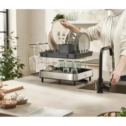 New Excel Stainless Steel 2 Tier Dish Rack Cleaning