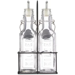 Best Set of 2 Oil Bottles in Metal Rack Serveware