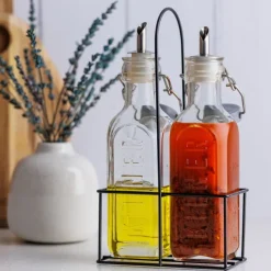 Best Set of 2 Oil Bottles in Metal Rack Serveware