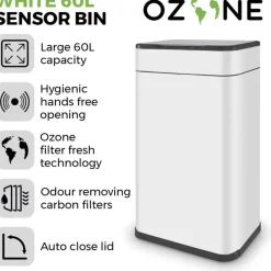 Hot 60L Ozone Sensor White Bin Bins & Bin Liners