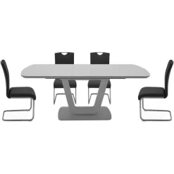 Outlet Lazzaro 1.6m Grey Extending Table with 4 Grey Chairs Dining Sets
