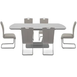 Fashion Lazzaro 1.6m Grey Extending Table with 6 Taupe Chairs Dining Sets