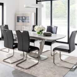Outlet Lazzaro 1.6m Grey Extending Table with 4 Grey Chairs Dining Sets