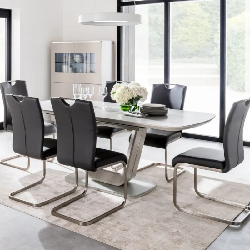 Outlet Lazzaro 1.6m Grey Extending Table with 4 Grey Chairs Dining Sets