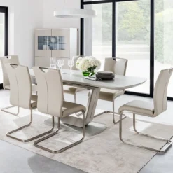 Fashion Lazzaro 1.6m Grey Extending Table with 6 Taupe Chairs Dining Sets