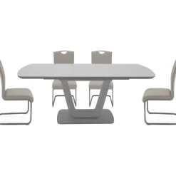 Hot Lazzaro 1.6m Grey Extending Table with 4 Taupe Chairs Dining Sets