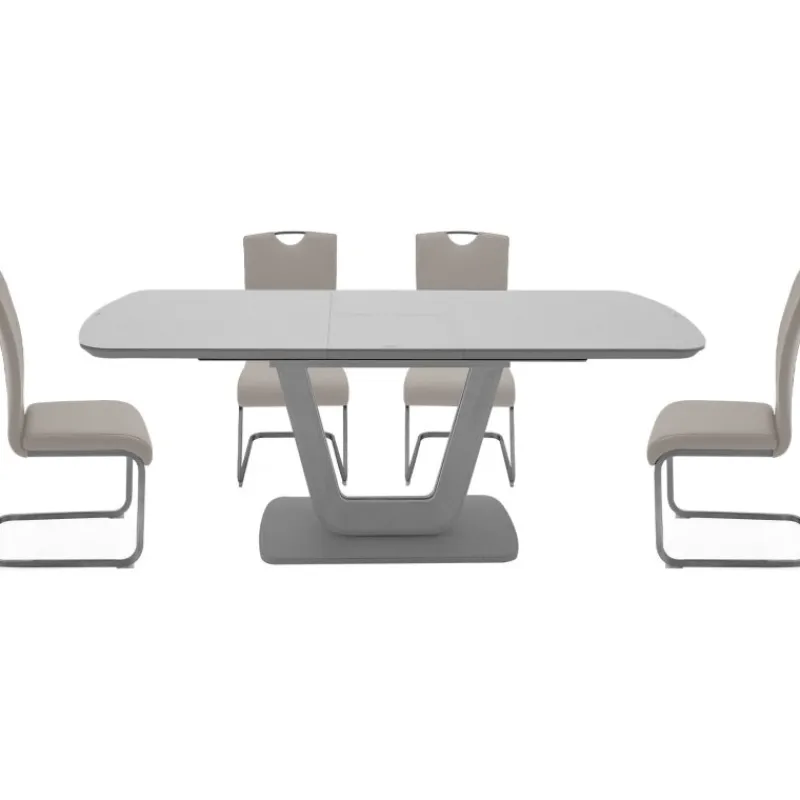 Hot Lazzaro 1.6m Grey Extending Table with 4 Taupe Chairs Dining Sets