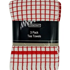 Sale Loomcraft Pack of 3 Boston Red Kitchen Towels Oven Gloves, Tea Towels & Aprons