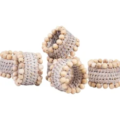 Sale Artisan Weave Set of 6 Napkin Rings with Beads Table Linen, Napkins & Mats