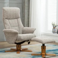 Hot Marseille Swivel Recliner Chair & Stool Set in Wheat Fabric Swivel Chairs