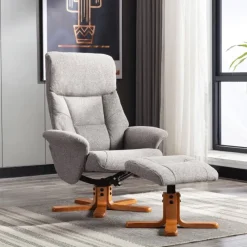 New Marseille Swivel Recliner Chair & Stool Set in Fossil Fabric Swivel Chairs