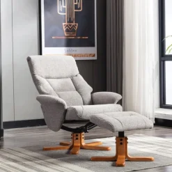 New Marseille Swivel Recliner Chair & Stool Set in Fossil Fabric Swivel Chairs