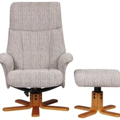 Hot Marseille Swivel Recliner Chair & Stool Set in Wheat Fabric Swivel Chairs