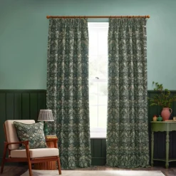 Best Strawberry Thief Forest Green Jacquard Pencil Pleat Curtains Curtains