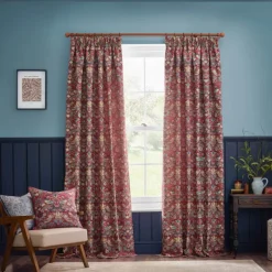 Sale Strawberry Thief Berry Jacquard Pencil Pleat Curtains Curtains