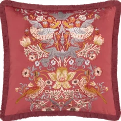 Online Strawberry Thief Berry Embroidered Cushion Cushions