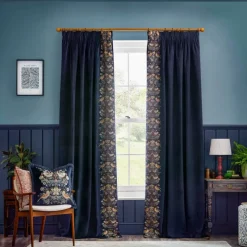 Best Strawberry Thief Indigo Embroidered Pencil Pleat Curtains Curtains