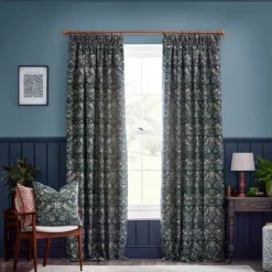 New Strawberry Thief Indigo Jacquard Pencil Pleat Curtains Curtains