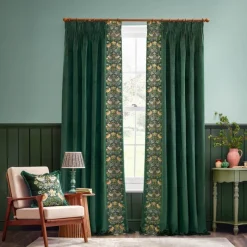 Best Strawberry Thief Forest Green Embroidered Pencil Pleat Curtains Curtains