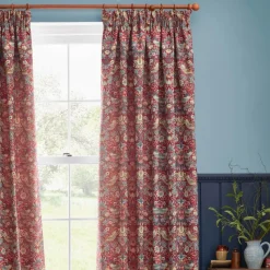Sale Strawberry Thief Berry Jacquard Pencil Pleat Curtains Curtains