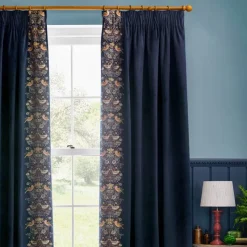 Best Strawberry Thief Indigo Embroidered Pencil Pleat Curtains Curtains