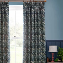 New Strawberry Thief Indigo Jacquard Pencil Pleat Curtains Curtains