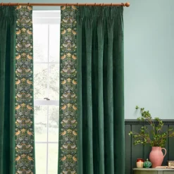 Best Strawberry Thief Forest Green Embroidered Pencil Pleat Curtains Curtains