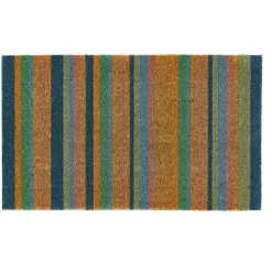 Fashion My Mat Printed Coir Blues Stripe 45x75cm Outdoor Rugs