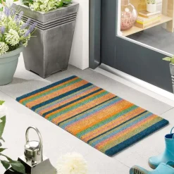 Fashion My Mat Printed Coir Blues Stripe 45x75cm Outdoor Rugs