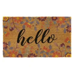Clearance My Mat Printed Coir Floral Hello 45x75cm Outdoor Rugs