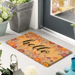 Clearance My Mat Printed Coir Floral Hello 45x75cm Outdoor Rugs