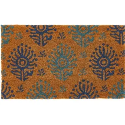 Fashion My Mat Printed Coir Ikat Blues 45x75cm Outdoor Rugs