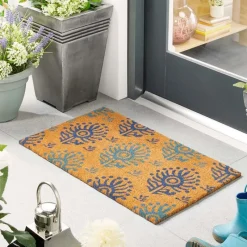 Fashion My Mat Printed Coir Ikat Blues 45x75cm Outdoor Rugs