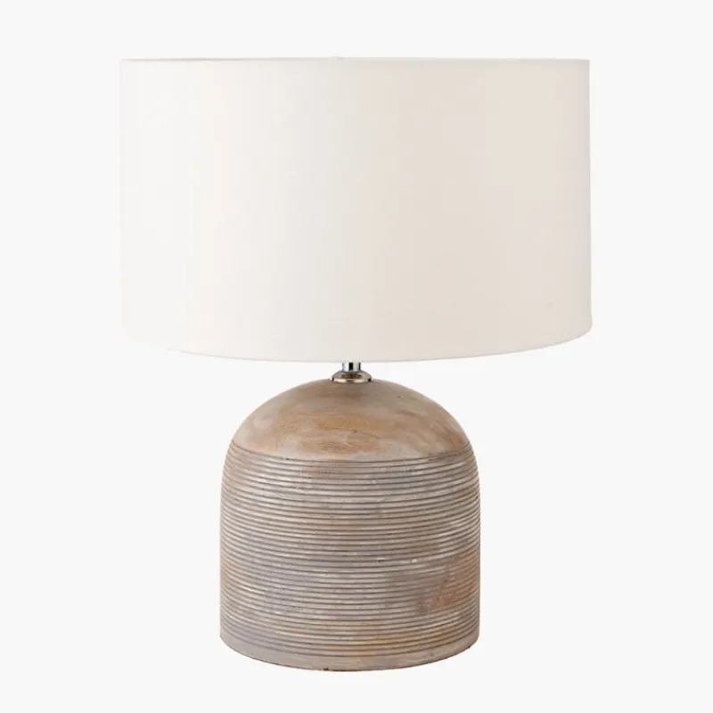 Discount Nelu Grey Engraved Wooden Dome Table Lamp Table Lamps