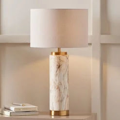 Clearance Carrara Natural Stone Effect Ceramic Table Lamp Table Lamps