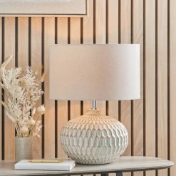 Fashion Draydon Natural Mango Wood Textured Cone Table Lamp Table Lamps