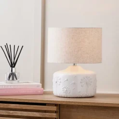 New Flora White Floral Ceramic Table Lamp Table Lamps