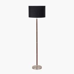 Discount Gianni Brushed Silver and Wood Effect Floor Lamp Floor Lamps