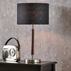 Fashion Gianni Brushed Silver and Wood Effect Table Lamp Table Lamps