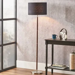 Discount Gianni Brushed Silver and Wood Effect Floor Lamp Floor Lamps