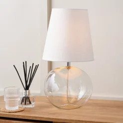 Sale Hallie Clear Glass and White Shade Table Lamp Table Lamps