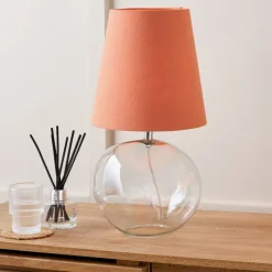 Sale Hallie Clear Glass and Terracotta Shade Table Lamp Table Lamps
