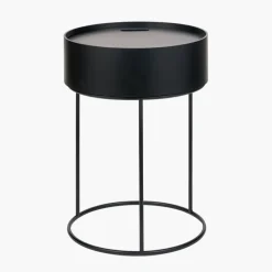 Clearance Hugo Black Wood Veneer and Black Metal Storage Table Side Tables