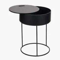 Clearance Hugo Black Wood Veneer and Black Metal Storage Table Side Tables