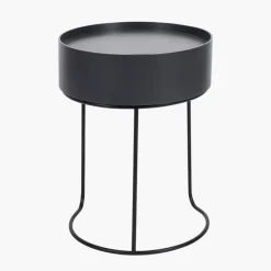 Hot Hugo Dark Grey Wood Veneer Black Metal Storage Table Side Tables